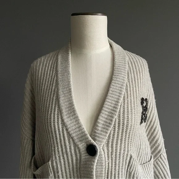 The Kooples Wool Cashmere Cardigan Crest Patch Oversized Luxury Twee Old Money - Picture 2 of 7